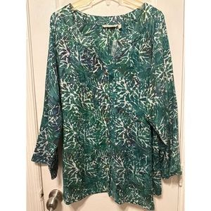 Soft Surroundings, Green Tropical Print, Size 2X